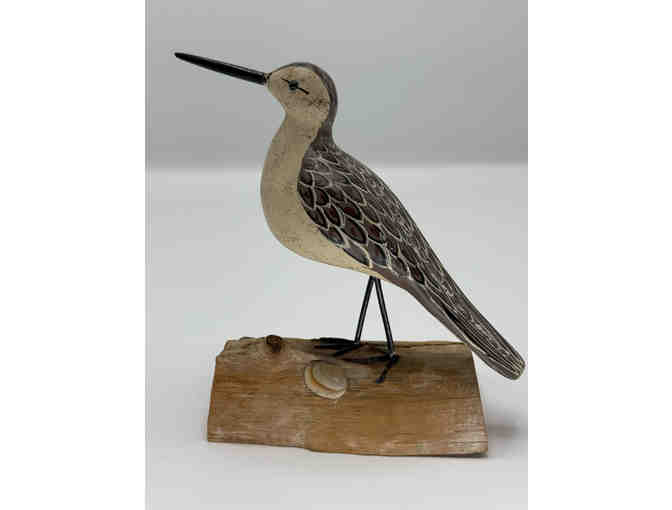 Signed Carved Sandpiper Shorebird with Driftwood Base - Photo 2