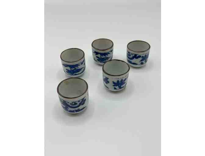 Set of 5 Japanese Porcelain Drinking Cups for Sake