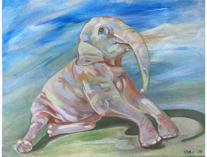 Lakhi stretching on the way home - Painting by Tori Carpenter