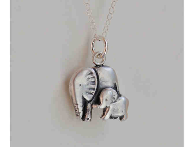 Silver Mother Elephant with Baby - Necklace by Silver Blueberry