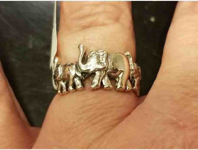 Sterling Silver Trio of Elephants Ring