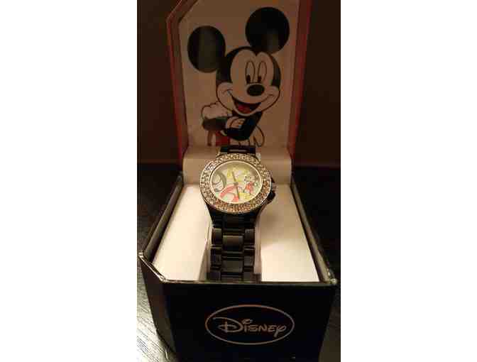 Disney Mickey Mouse 'What time is it?!' Black Enamel Watch w/gift box