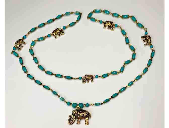 Long necklace with Brass Ellies & Turquoise
