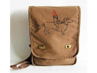 Dachshund and Gnome Canvas Chocolate Brown Messenger Bag