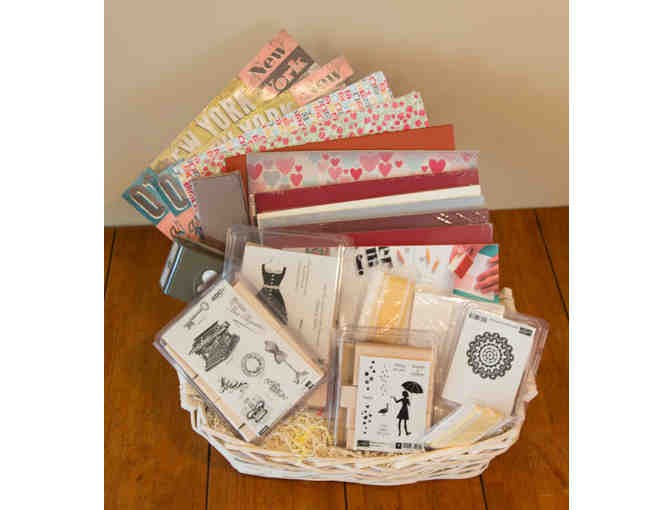 Stampin' Up Basket of Paper, Ribbons, Stamps and Other Embellishments