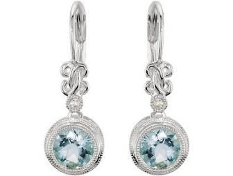 GENUINE DIAMOND & AQUAMARINE STERLING SILVER EARRI