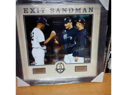Exit Sandman Photograph Hand Signed by Mariano Rivera, Derek Jeter and Andy Petitte