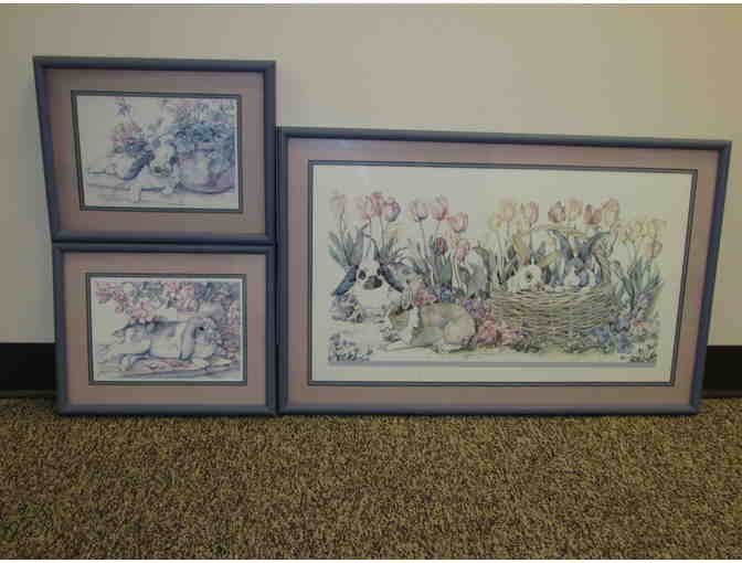 3 'Backyard Bunnies' Framed Prints by Watercolorist Jodi Jensen