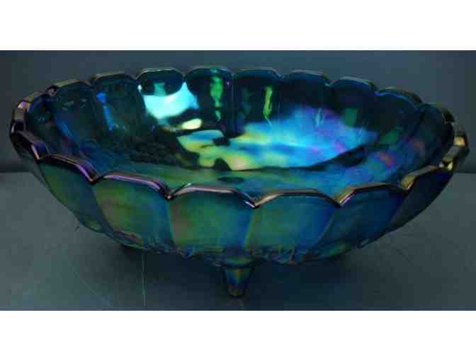 Vintage Bue Irridescent Carnival Glass Fruit Bowl