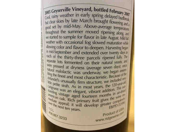 2005 Ridge California, Geyserville, Geyserville 40th Vintage. 1.5L Bottle